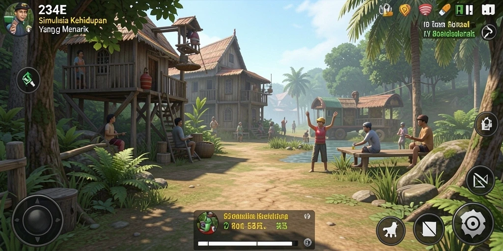 Screenshot dari gameplay 234E menampilkan kegiatan simulasi kehidupan yang menarik.