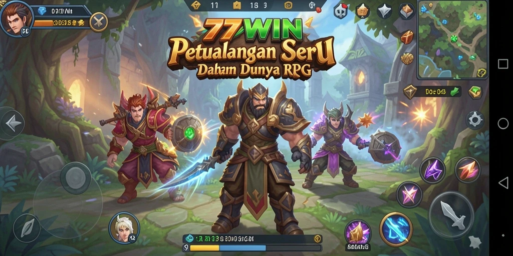 Screenshot gameplay 77WIN menampilkan pertarungan seru antara karakter dan monster.