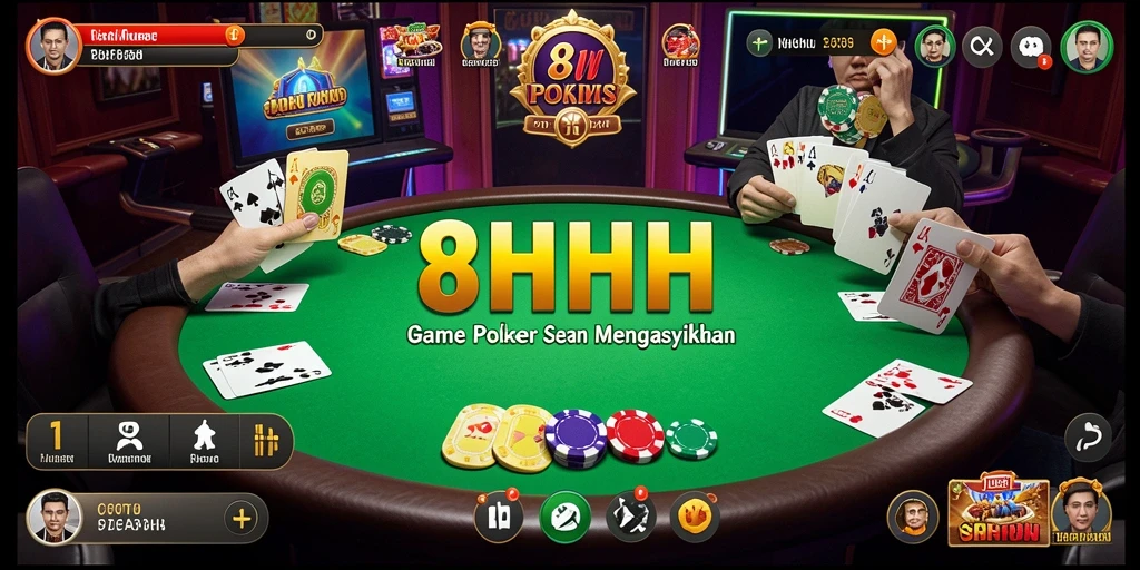 Screenshot gameplay Poker dengan antarmuka menarik di 8HHH.