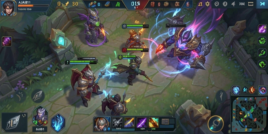 Screenshot AJAIB11 menampilkan gameplay MOBA yang mendebarkan.