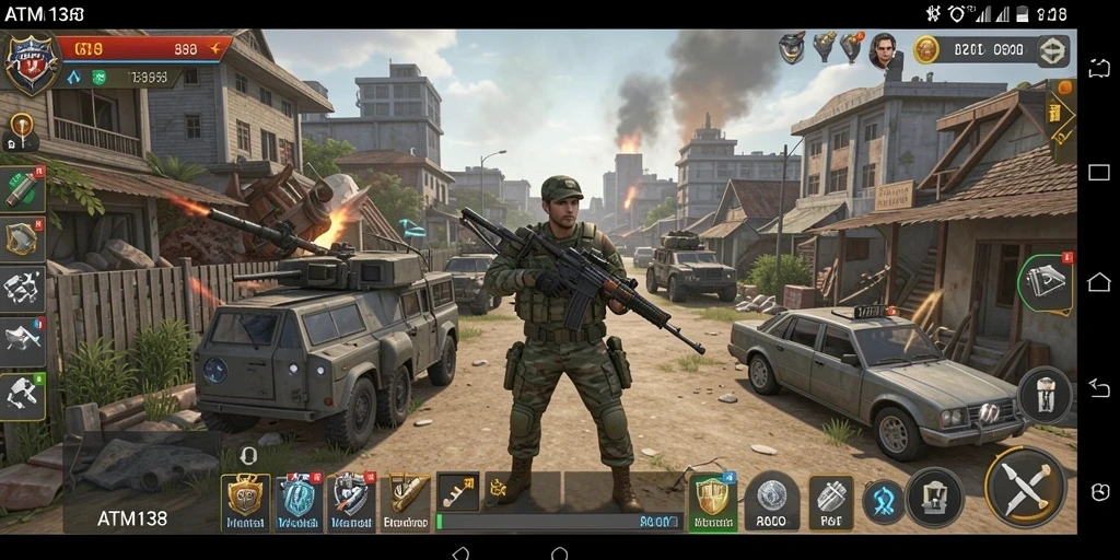 Screenshot gameplay ATM138 yang menampilkan pertempuran strategis yang mendebarkan.