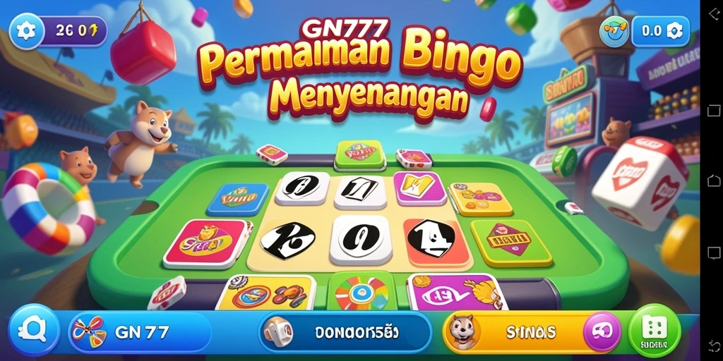 Tangkapan layar gameplay GN777 dengan suasana Bingo yang penuh warna.