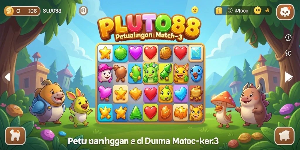 Tampilan seru dari gameplay Match-3 di PLUTO88.