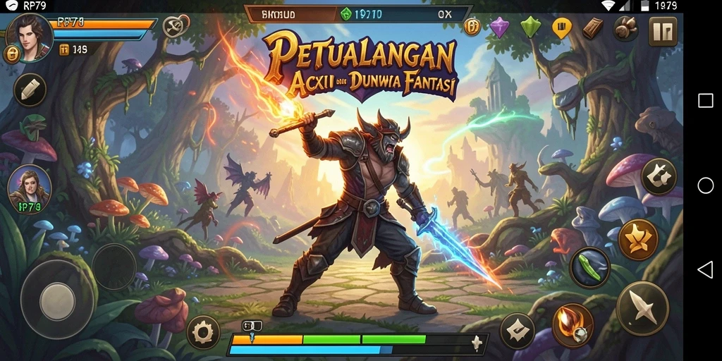 Tampilan aksi seru dari gameplay RP79 di dunia fantasi.