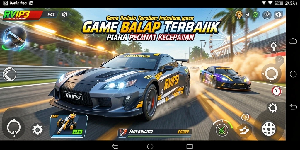 Tampilan gameplay RVIP3 saat balapan mendebarkan di trek.