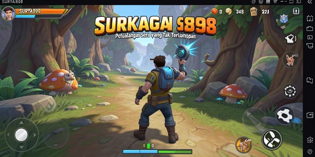 Screenshot utama SURYA898 menampilkan gameplay petualangan yang seru.